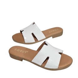 Sandalia Plana Mujer Piel Blanco Coco