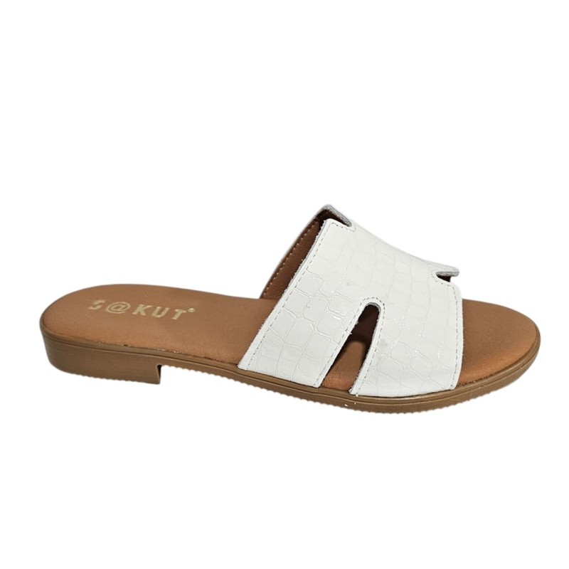 Sandalia Plana Mujer Piel Blanco Coco