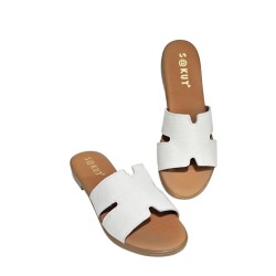 Sandalia Plana Mujer Piel Blanco Coco