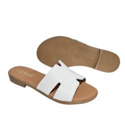 Sandalia Plana Mujer Piel Blanco Coco