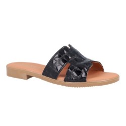 Sandalia Plana Mujer Piel Negro Coco