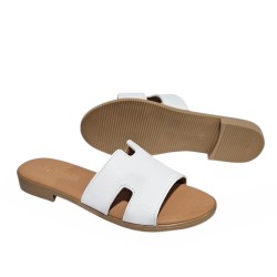 Sandalia Plana Mujer Piel Blanco