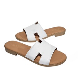 Sandalia Plana Mujer Piel Blanco