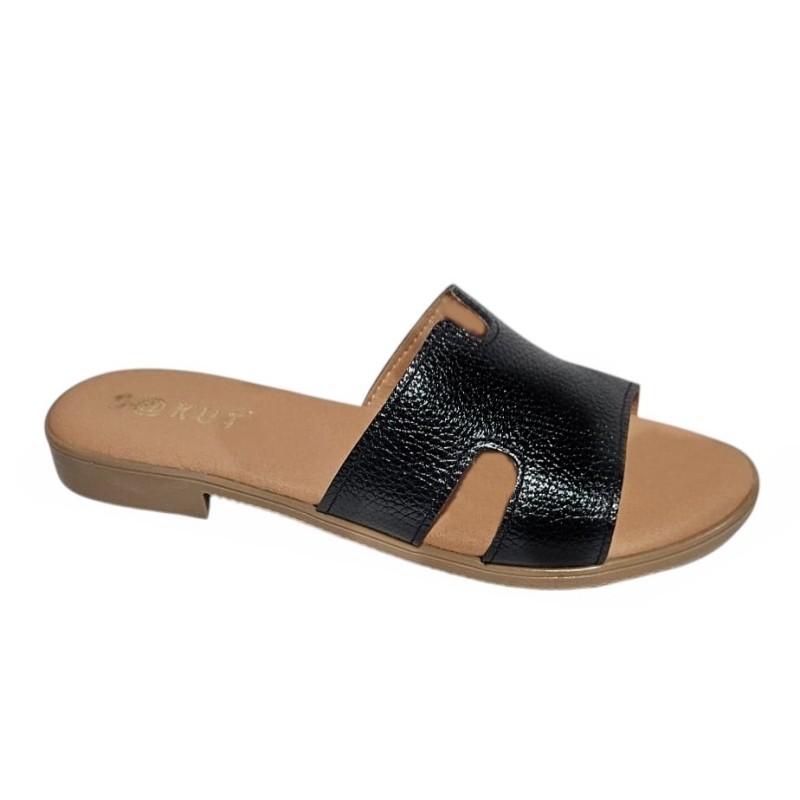 Sandalia Plana Mujer Piel Negro