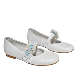 Zapato Comunión Niña Piel Con Adorno Floral.