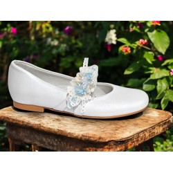 Zapato Comunión Niña Piel Con Adorno Floral.