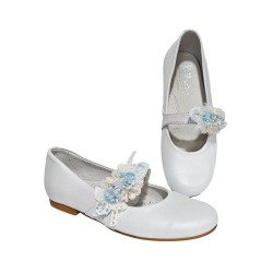 Zapato Comunión Niña Piel Con Adorno Floral.