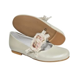 Zapato Comunión Niña Piel Con Adorno Floral