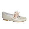 Zapato Comunión Niña Piel Con Adorno Floral.