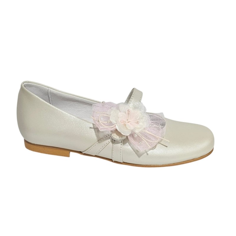 Zapato Comunión Niña Piel Con Adorno Floral