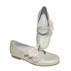 Zapato Comunión Niña Piel Con Adorno Floral