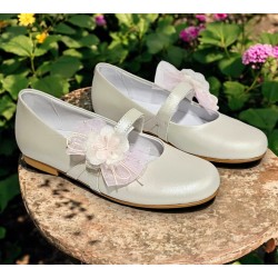 Zapato Comunión Niña Piel Con Adorno Floral