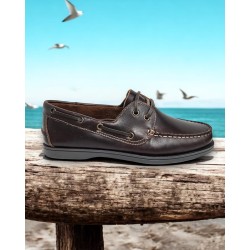 Nautico Hombre Piel Pull Marrón