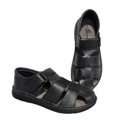Sandalia Confort Hombre En Piel Negro