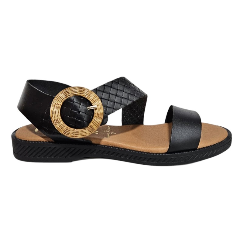 Marila Sandalia Plana De Mujer Piel Negro