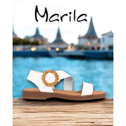 Marila Sandalia Plana De Mujer Piel Blanco