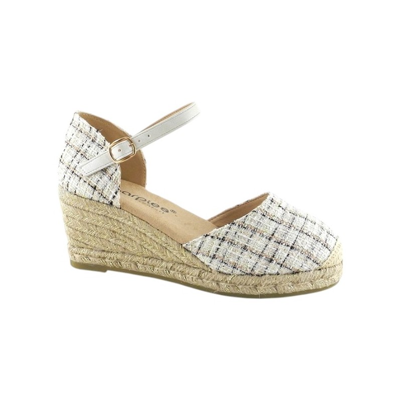 Amarpies. Valenciana Estampado Cuadros y Cuña Yute