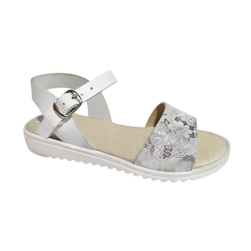 D'Tivo. Sandalia Niña Cómoda Piel Blanco Plata