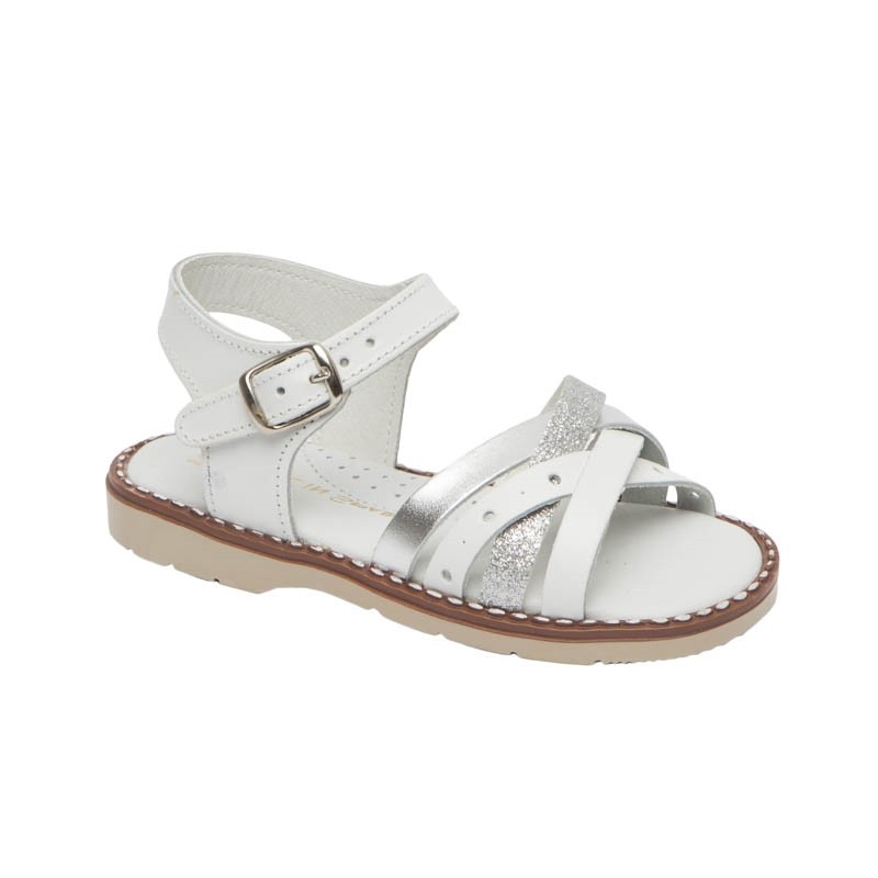 D'Tivo. Sandalia Niña Cómoda Piel Blanco Plata