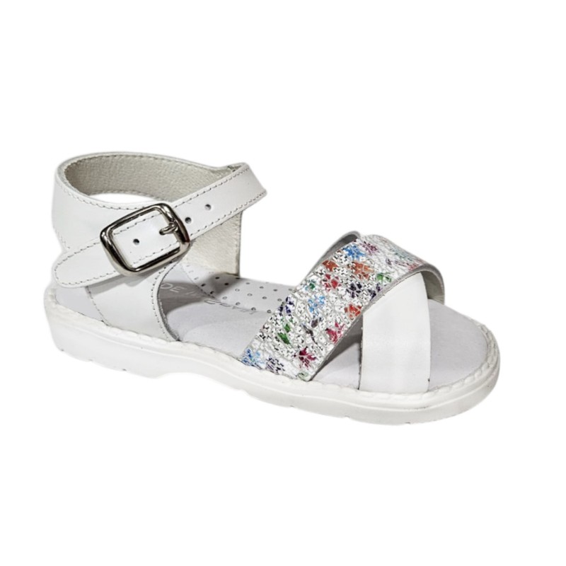 D'Tivo. Sandalia Niña Cómoda Piel Blanco Multi
