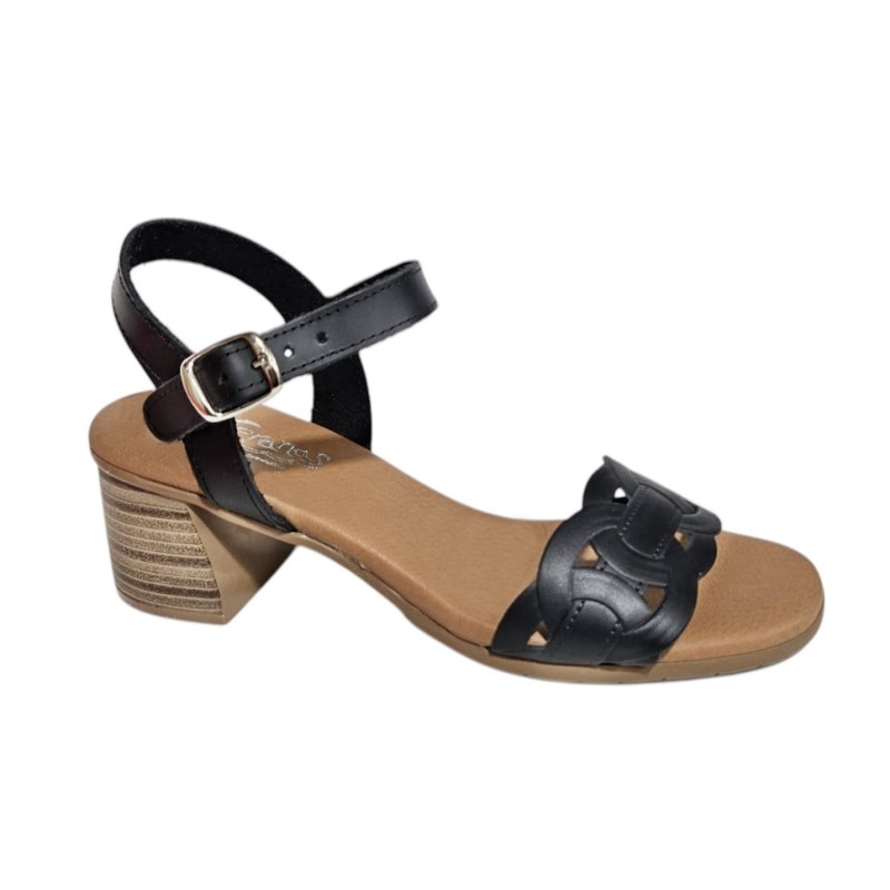 D'Veranas Sandalia Tacón Cómoda Piel Negro