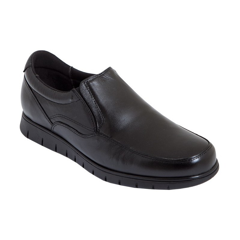 Maxi Confort. Zapato Caballero Piel Negro Con Elásticos