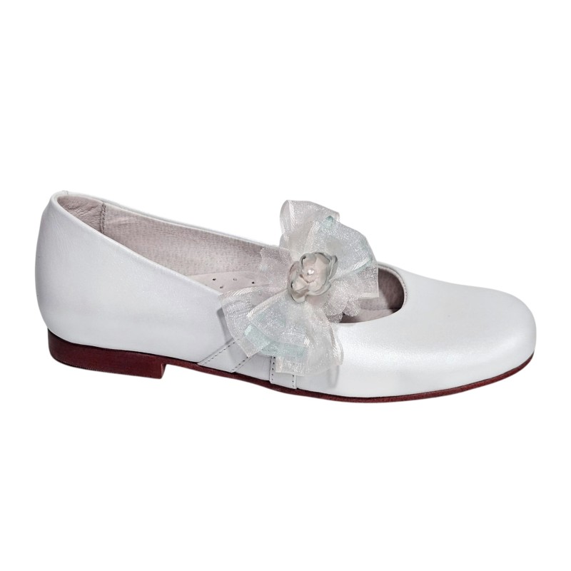 Zapato Comunión Niña Piel Blanco "Adorno Floral"