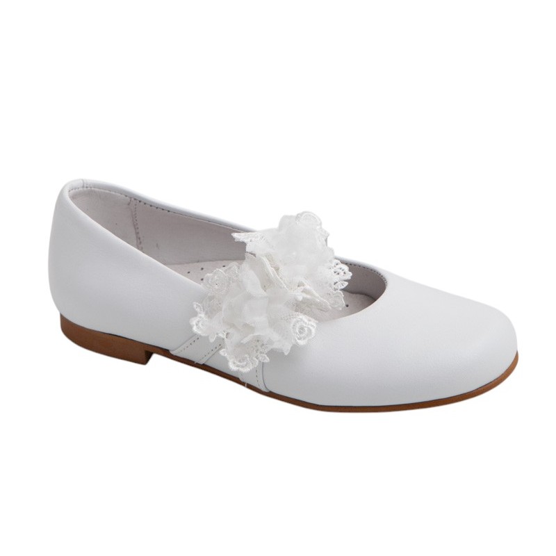 Zapato Comunión Niña Piel Blanco "Adorno Floral"