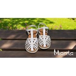 MARILA. Sandalia Cuña Confort Piel Blanca