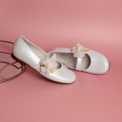 Zapato Comunión-Ceremónia Niña Piel y Adorno Flores