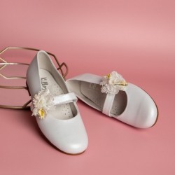 Zapato Comunión-Ceremónia Niña Piel y Adorno Flores