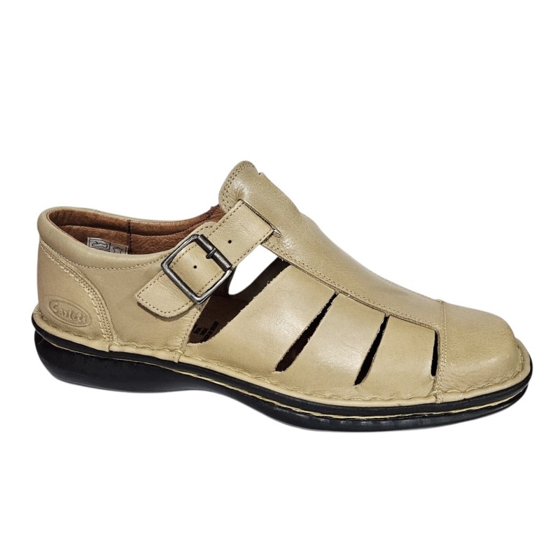 Sandalia Confort Piel Taupe Cosido Crispino.