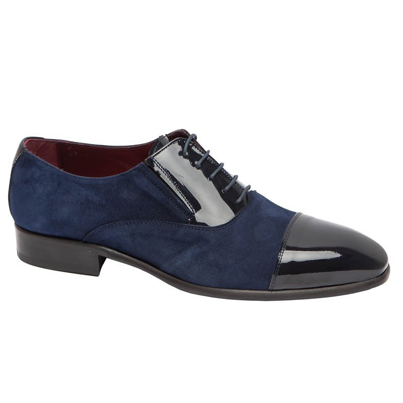 Zapato Elegante de Vestir para Hombre Todo Piel Charol-Ante color Azul. Almansa