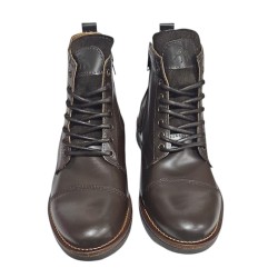 Bota Piel Marrón Moda Joven Con Cremallera