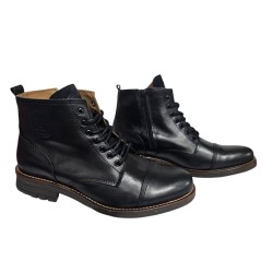 Bota Piel Negro Moda Joven Con Cremallera