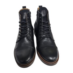 Bota Piel Negro Moda Joven Con Cremallera