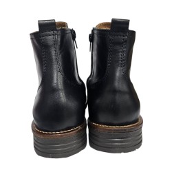 Bota Piel Negro Moda Joven Con Cremallera