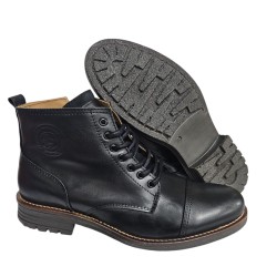 Bota Piel Negro Moda Joven Con Cremallera