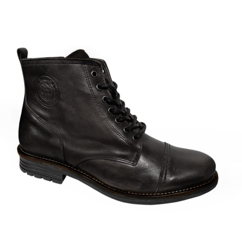 Bota Piel Negro Moda Joven Con Cremallera