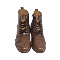 Bota Piel Camel Moda Joven Con Cremallera