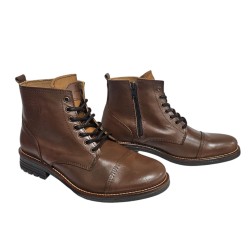 Bota Piel Camel Moda Joven Con Cremallera