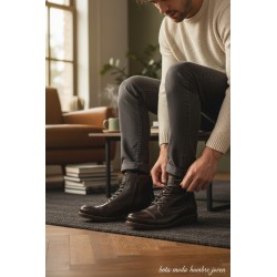 Bota Piel Marrón Moda Joven Con Cremallera