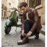 Bota Piel Camel Moda Joven Con Cremallera