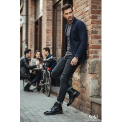 Bota Piel Negro Moda Joven Con Cremallera