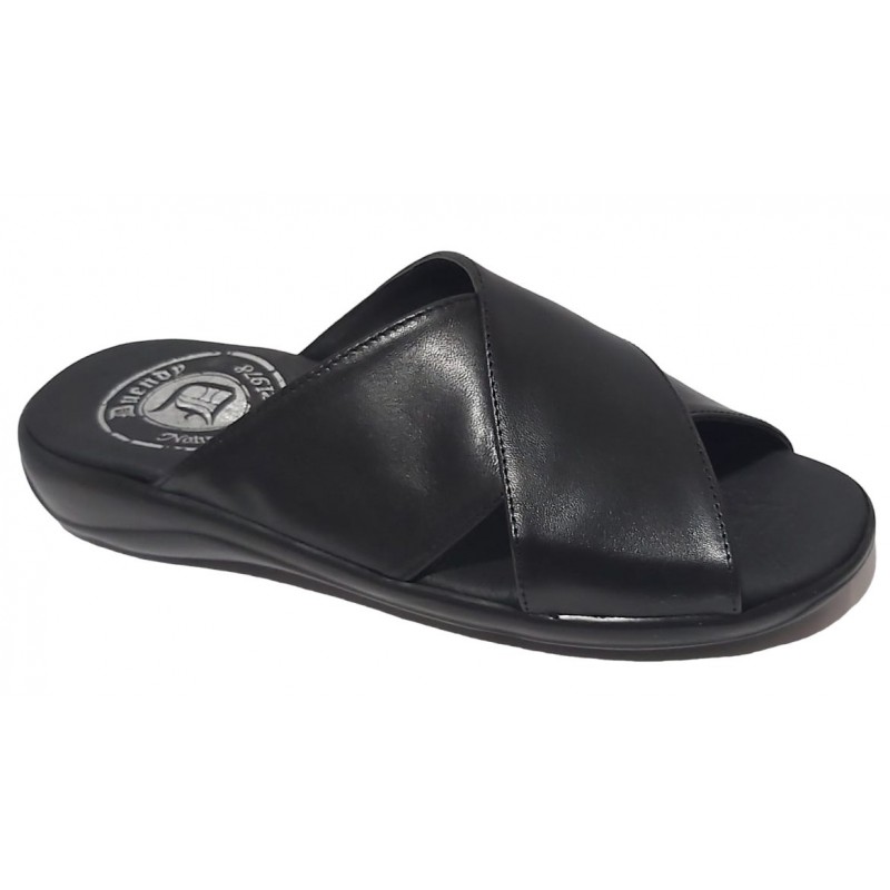 Sandalia Cómoda Hombre Piel Negra. Duendy