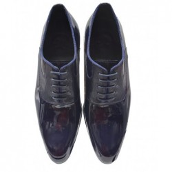 Zapato Novio Piel Charol Azul y Suela de Cuero. JR Almansa