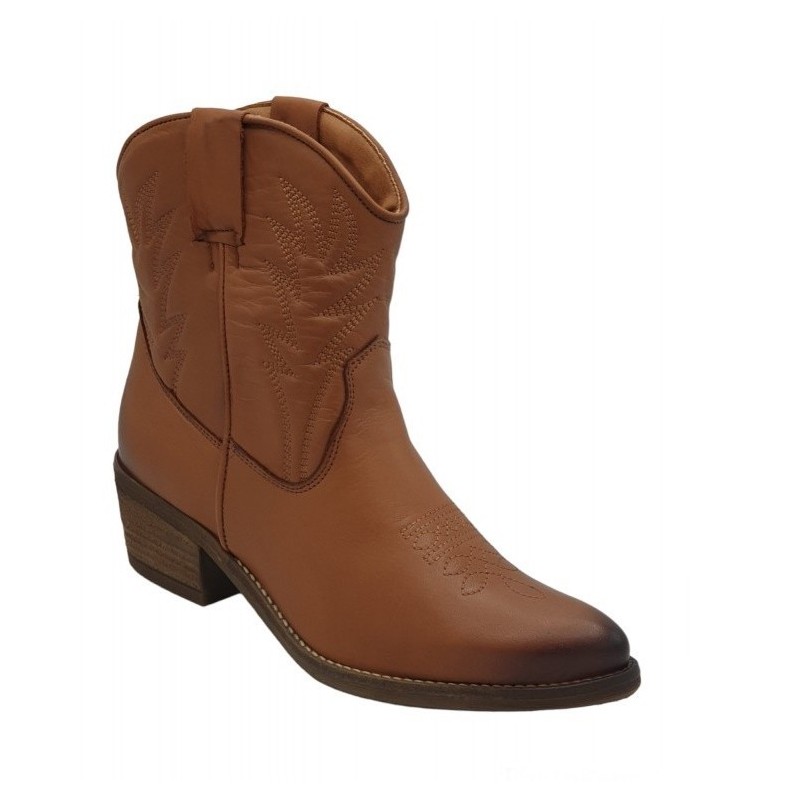 Bota Mujer Cowboy Media Caña Piel Cuero Con Cremallera En Lateral.