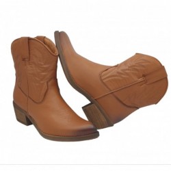 Bota Mujer Cowboy Media Caña Piel Cuero Con Cremallera En Lateral.