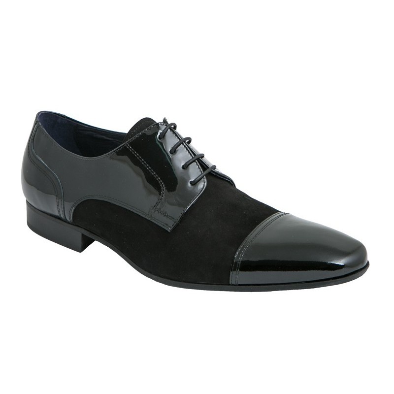 Zapato Vestir Hombre Piel Charol-Ante Negro. Cantos.