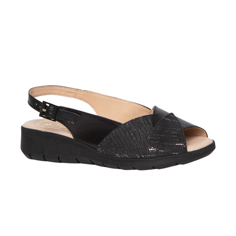 Sandalia Especial Pies Delicados Piel Negro. Miba